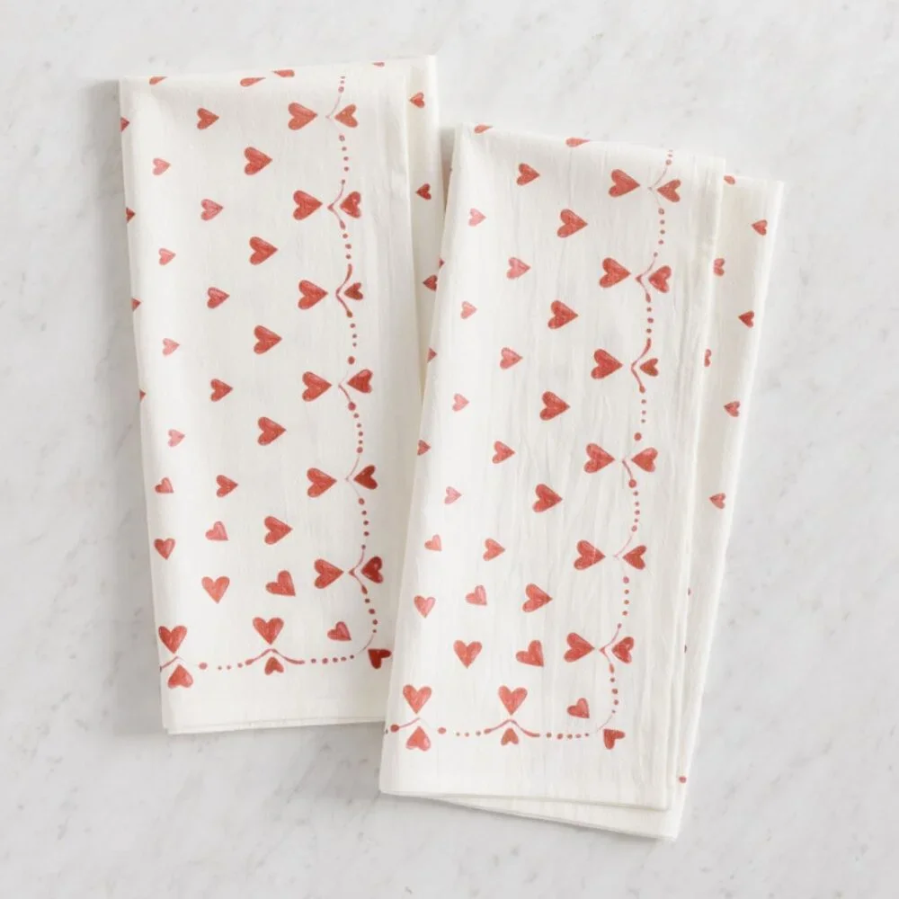 Pottery Barn Painted Hearts Tea Towels - Set of 2